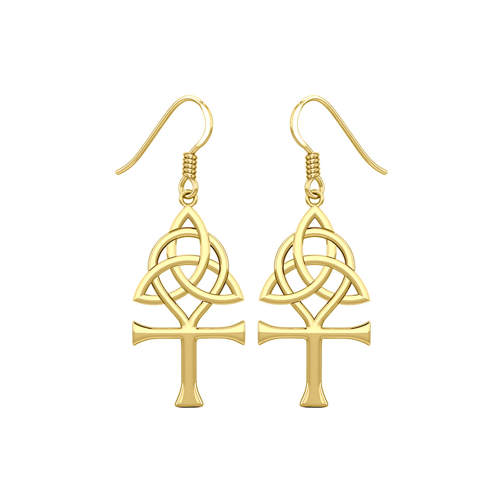 Triquetra and Ankh Solid Yellow Gold Earrings GER1952