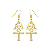 Triquetra and Ankh Solid Yellow Gold Earrings GER1952
