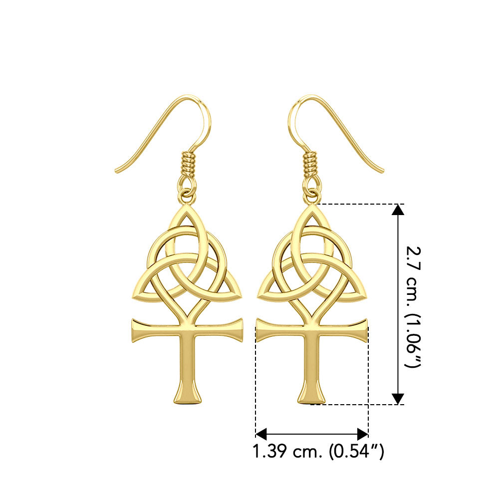 Triquetra and Ankh Solid Yellow Gold Earrings GER1952