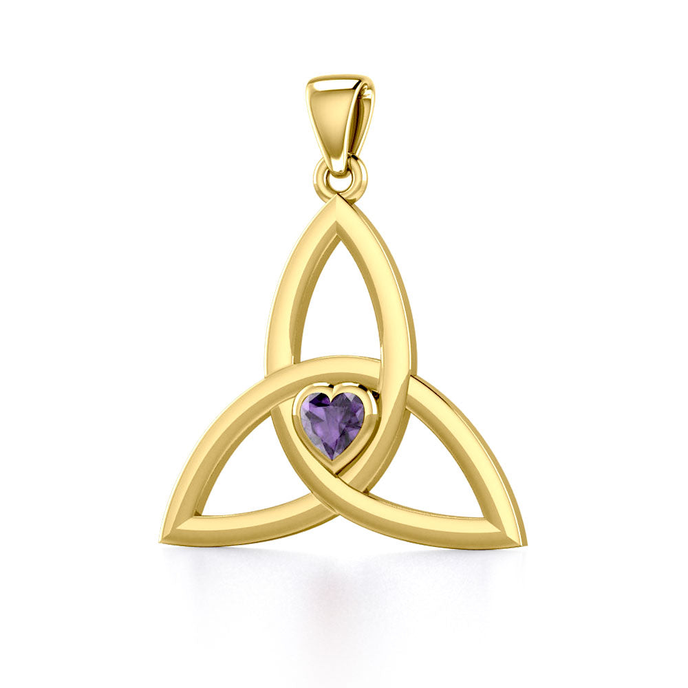 The Celtic Trinity Knot 14 K Yellow Gold Pendant with Heart Gemstone GPD5342