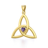 The Celtic Trinity Knot 14 K Yellow Gold Pendant with Heart Gemstone GPD5342