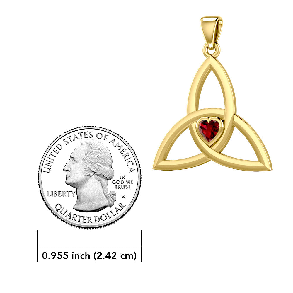 The Celtic Trinity Knot 14 K Yellow Gold Pendant with Heart Gemstone GPD5342