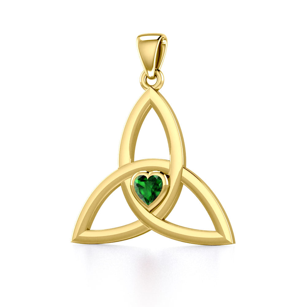 The Celtic Trinity Knot 14 K Yellow Gold Pendant with Heart Gemstone GPD5342