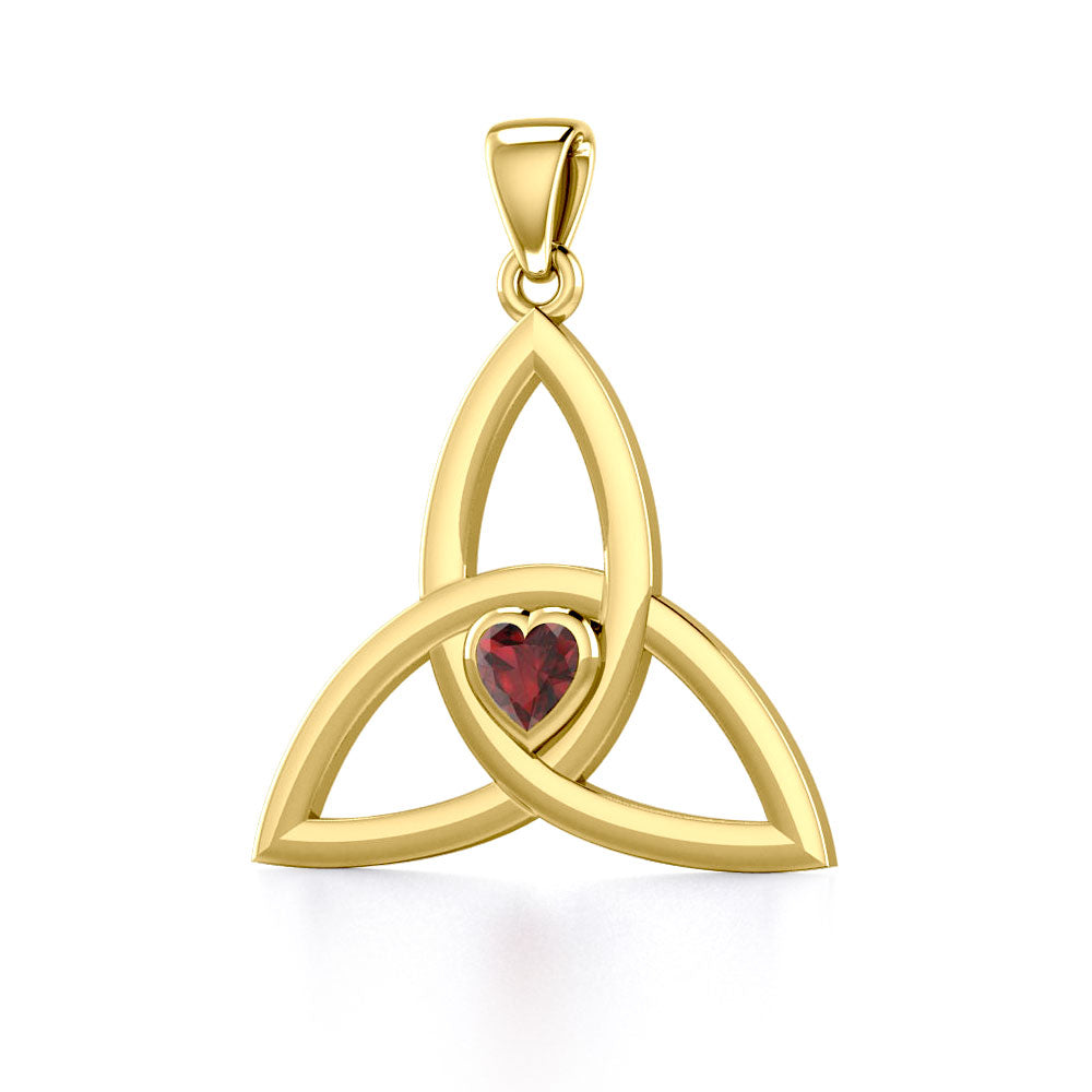 The Celtic Trinity Knot 14 K Yellow Gold Pendant with Heart Gemstone GPD5342