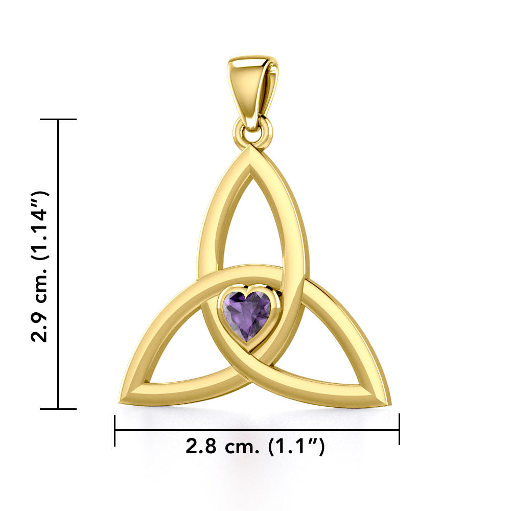 The Celtic Trinity Knot 14 K Yellow Gold Pendant with Heart Gemstone GPD5342