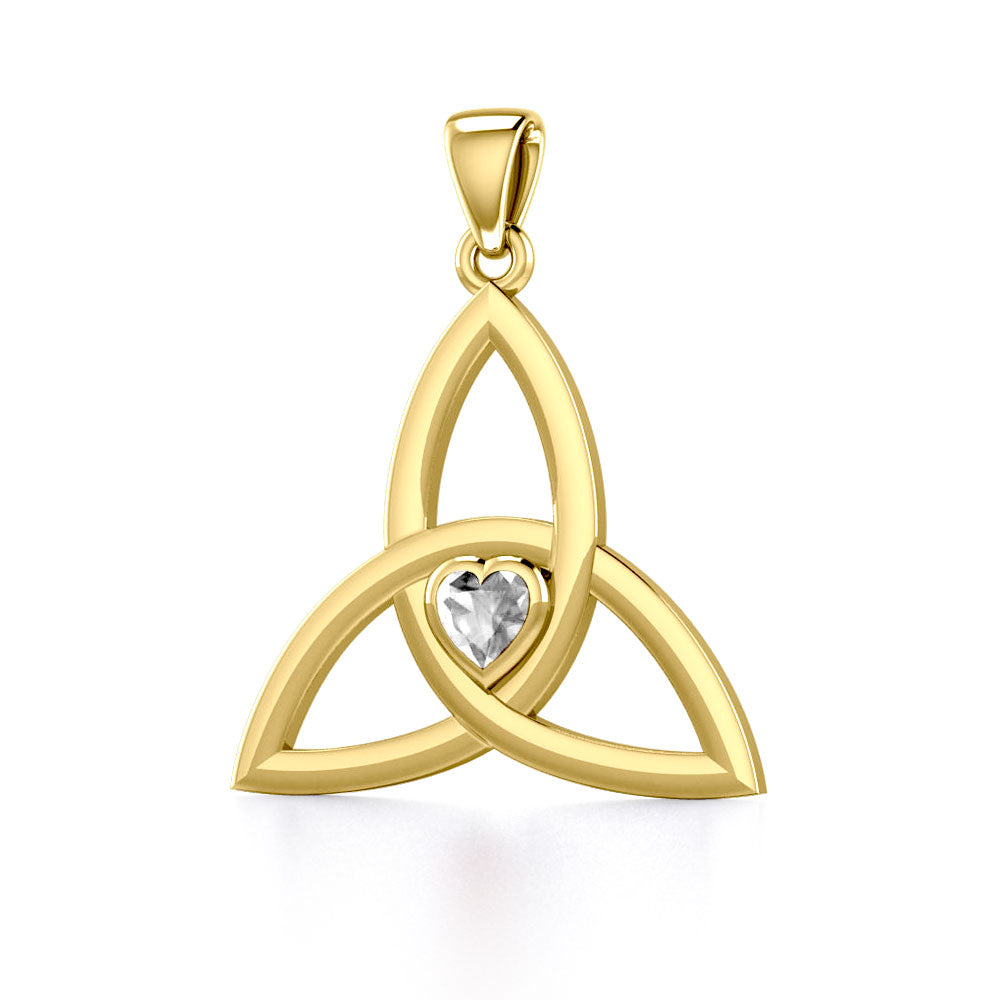The Celtic Trinity Knot 14 K Yellow Gold Pendant with Heart Gemstone GPD5342