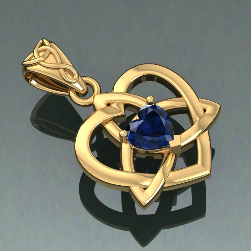 The Small Celtic Trinity Heart 14K Yellow Gold Pendant with Gemstone GPD5913