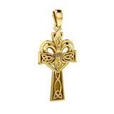 A powerful combination of Celtic elements ~ 14K Solid Gold Pendant in Fleur-de-Lis and Celtic Cross GPD5994