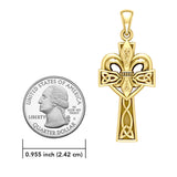 A powerful combination of Celtic elements ~ 14K Solid Gold Pendant in Fleur-de-Lis and Celtic Cross GPD5994