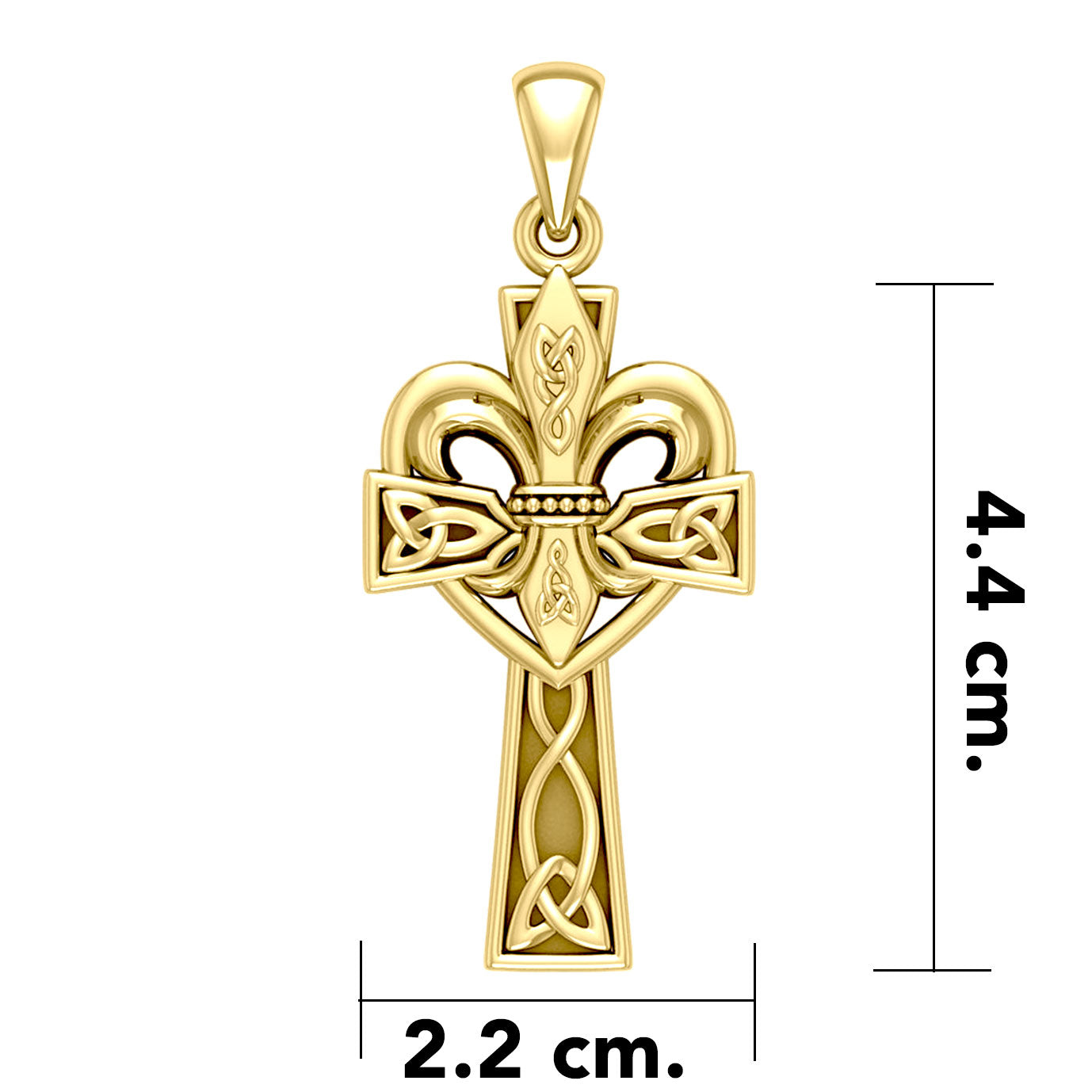 A powerful combination of Celtic elements ~ 14K Solid Gold Pendant in Fleur-de-Lis and Celtic Cross GPD5994