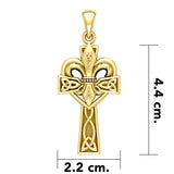 A powerful combination of Celtic elements ~ 14K Solid Gold Pendant in Fleur-de-Lis and Celtic Cross GPD5994