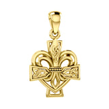 Fleur-de-Lis and Celtic Cross Solid Gold Pendant GPD6068