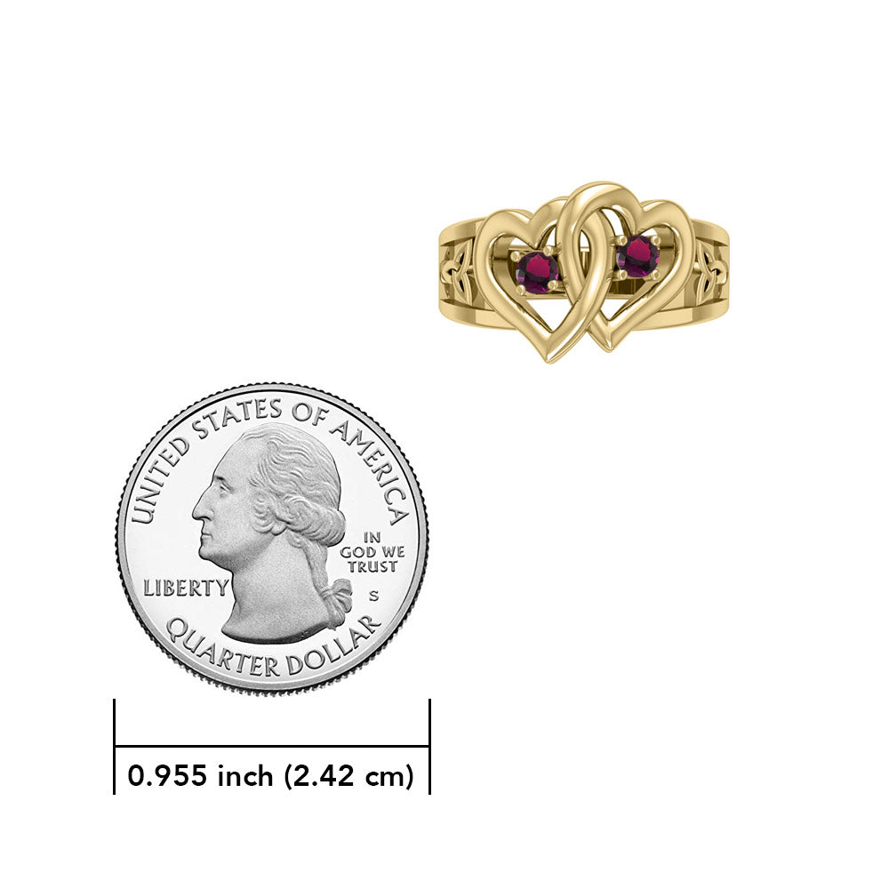 Celtic Double Heart And Trinity With Gemstone Solid Gold Ring GRI2392