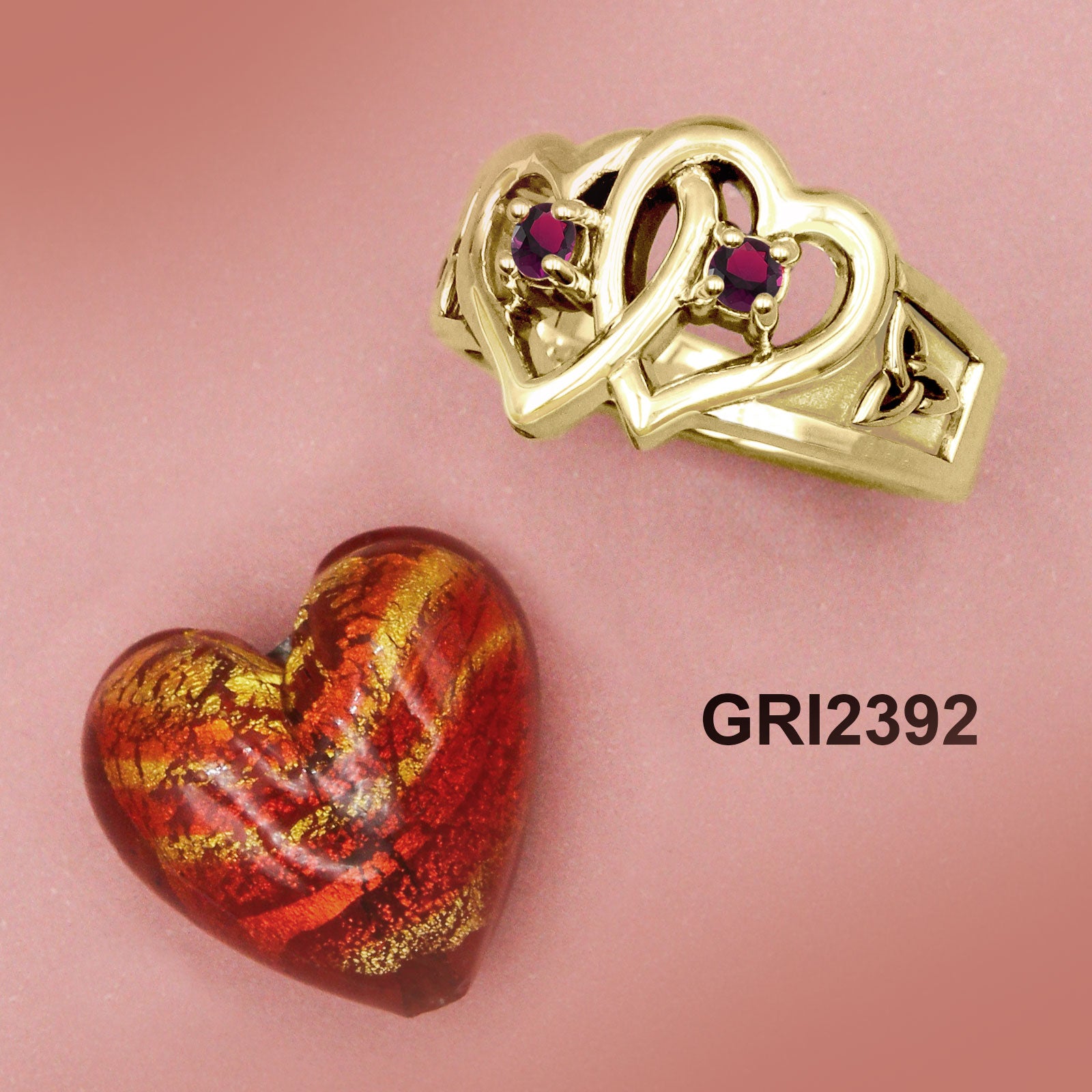 Celtic Double Heart And Trinity With Gemstone Solid Gold Ring GRI2392