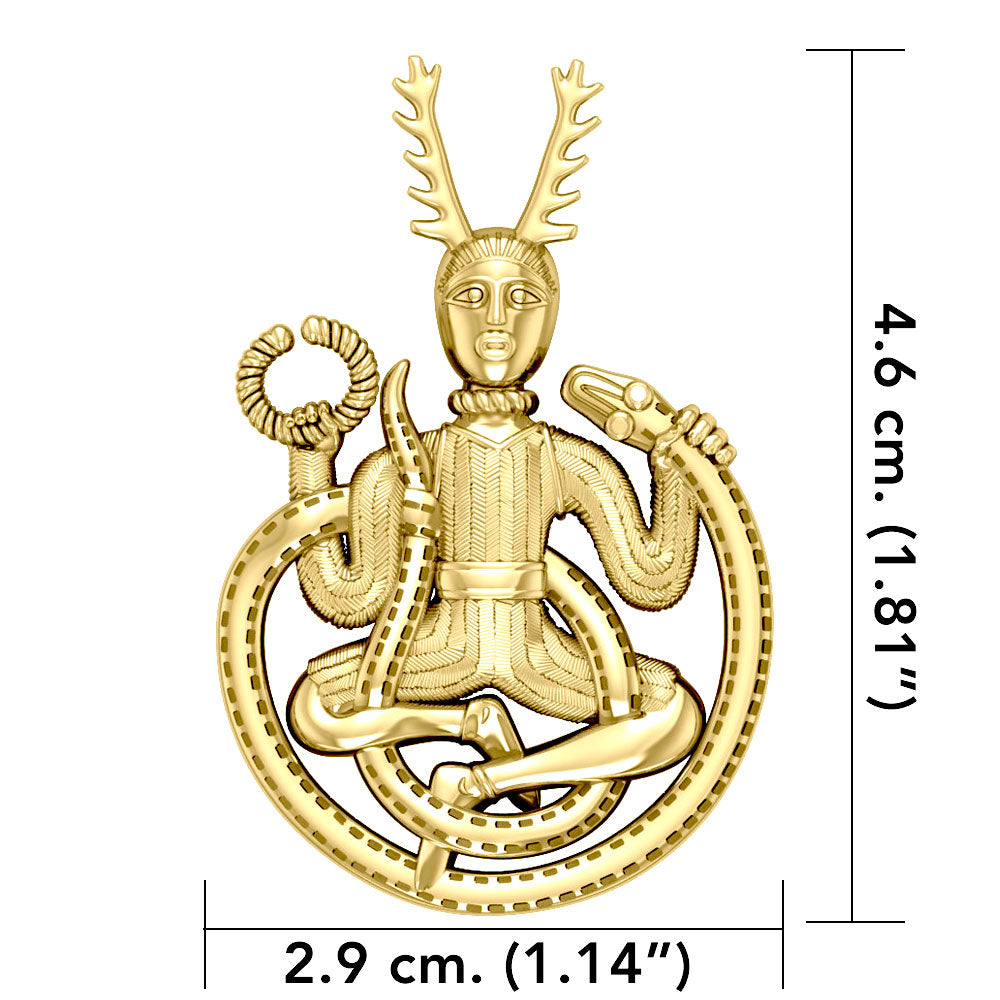 The Powerful Horned God Cernunnos 14 Karat Gold Pendant GTP3450