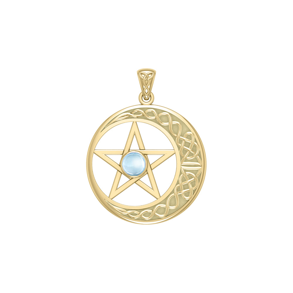 Celtic Crescent moon with Pentacle 14K Yellow Gold Pendant GTP474