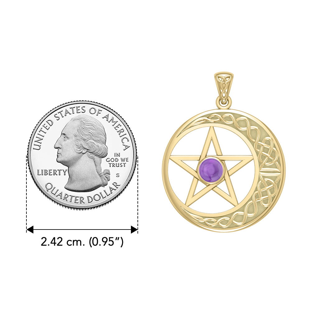 Celtic Crescent moon with Pentacle 14K Yellow Gold Pendant GTP474