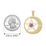 Celtic Crescent moon with Pentacle 14K Yellow Gold Pendant GTP474