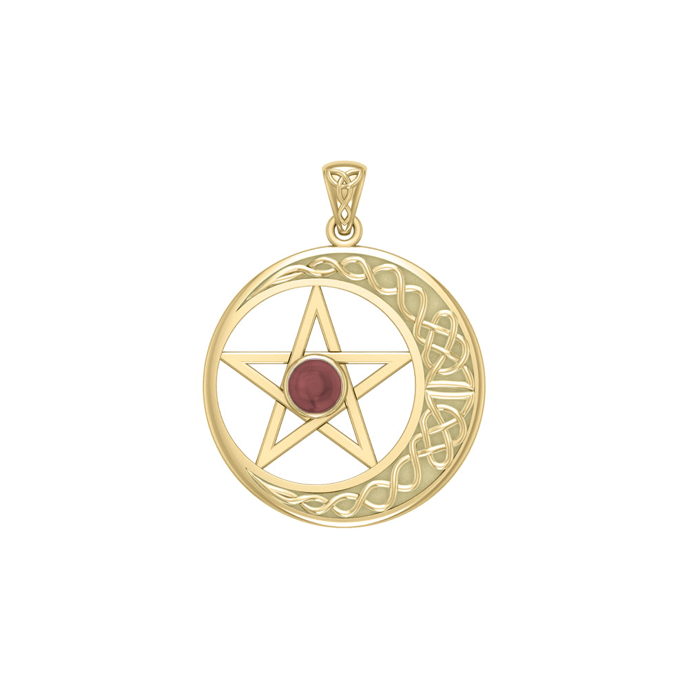 Celtic Crescent moon with Pentacle 14K Yellow Gold Pendant GTP474