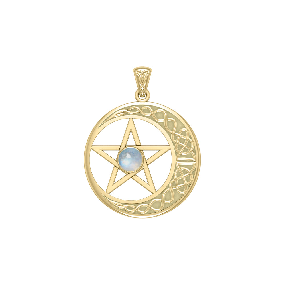 Celtic Crescent moon with Pentacle 14K Yellow Gold Pendant GTP474
