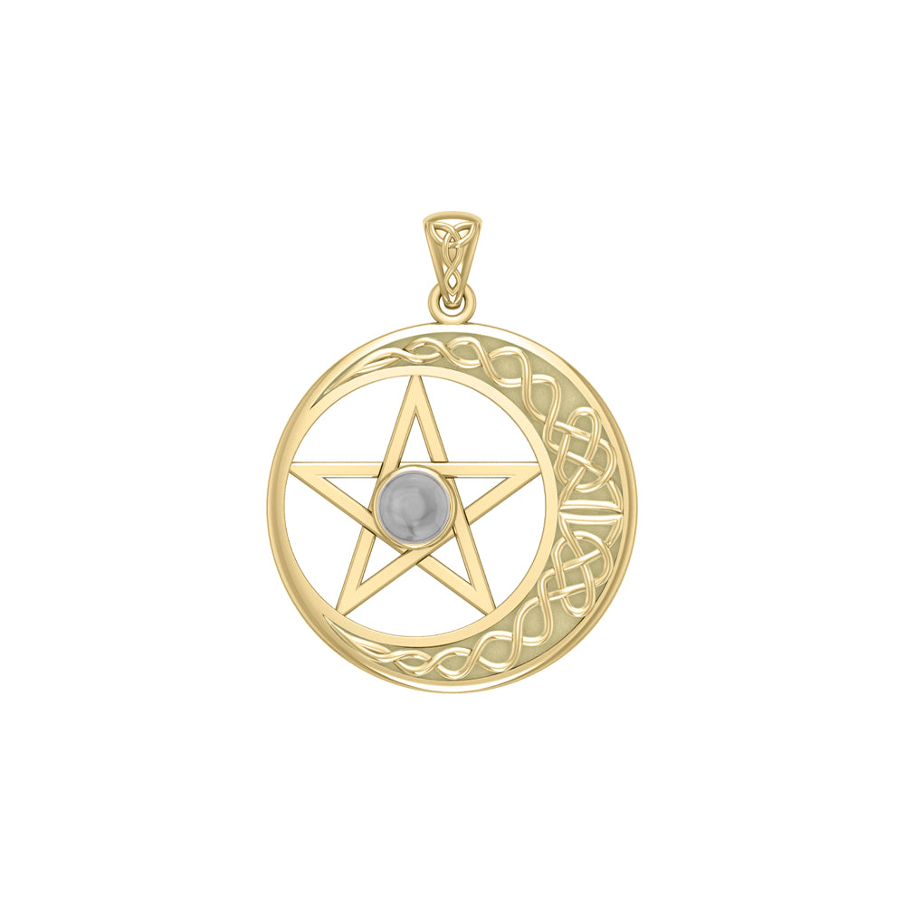 Celtic Crescent moon with Pentacle 14K Yellow Gold Pendant GTP474