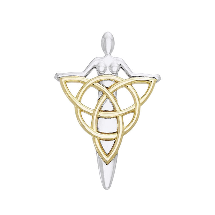 Celtic Danu Goddess Triquetra Silver with 14K Gold Accent Pendant MPD1203