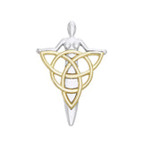 Celtic Danu Goddess Triquetra Silver with 14K Gold Accent Pendant MPD1203