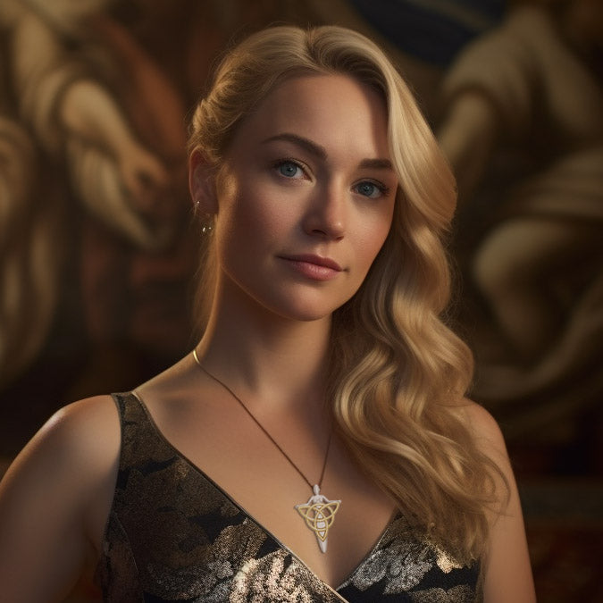 Celtic Danu Goddess Triquetra Silver with 14K Gold Accent Pendant MPD1203