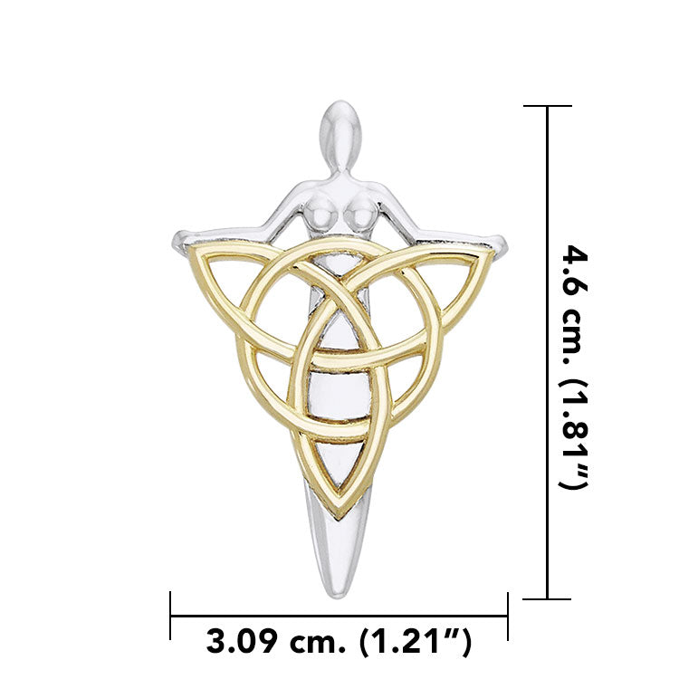 Celtic Danu Goddess Triquetra Silver with 14K Gold Accent Pendant MPD1203