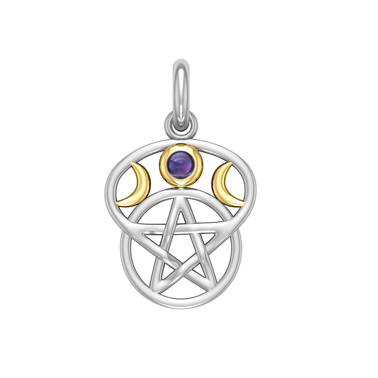 Moon with Pentacle Silver and 18K Gold Accent Pendant MPD832