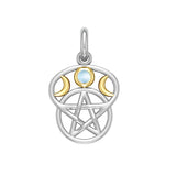 Moon with Pentacle Silver and 18K Gold Accent Pendant MPD832