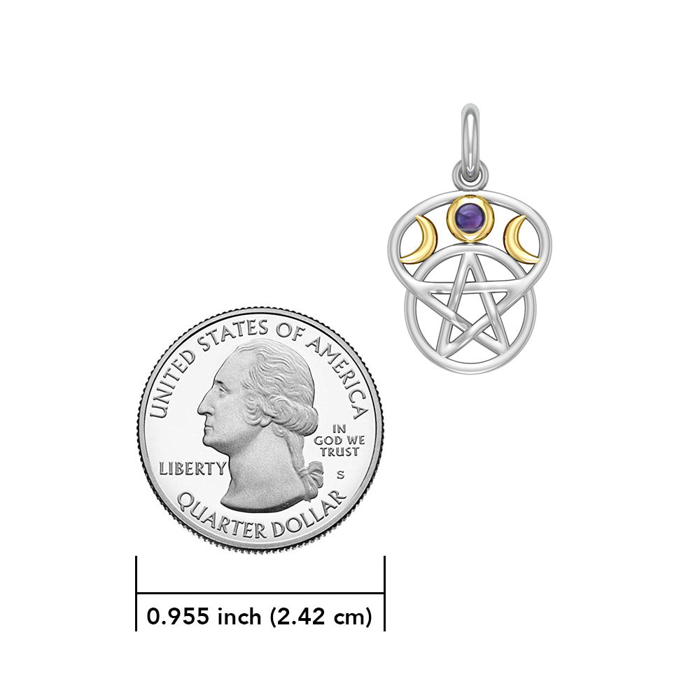 Moon with Pentacle Silver and 18K Gold Accent Pendant MPD832