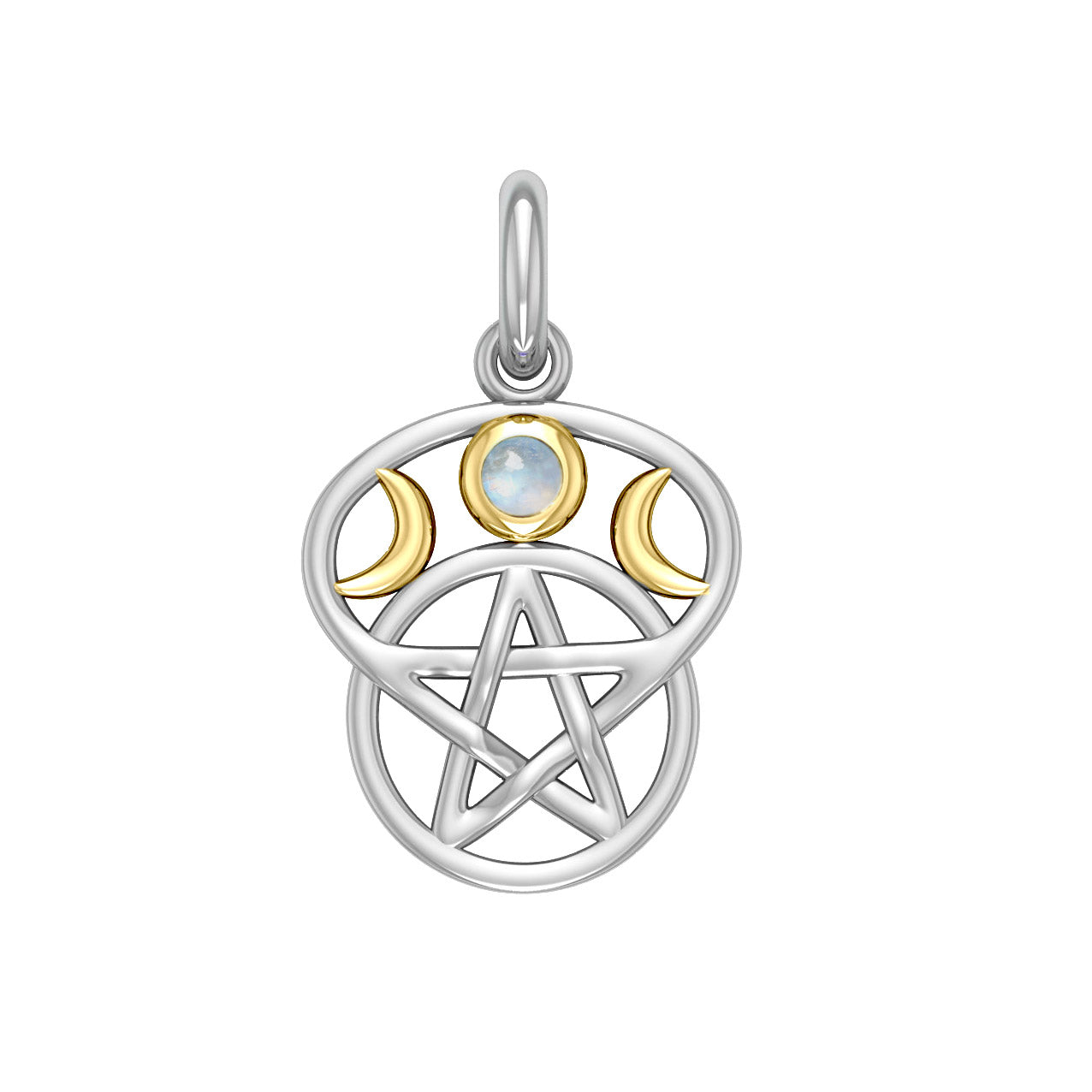 Moon with Pentacle Silver and 18K Gold Accent Pendant MPD832