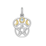 Moon with Pentacle Silver and 18K Gold Accent Pendant MPD832