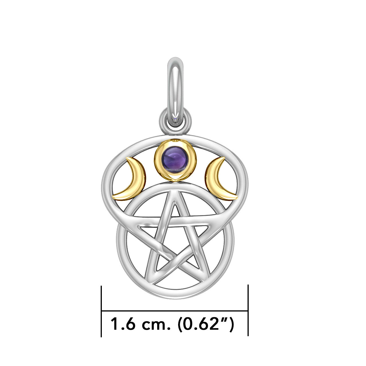 Moon with Pentacle Silver and 18K Gold Accent Pendant MPD832