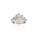 Broomstick & Pentacle Silver and 18K Gold Accent Ring MRI343