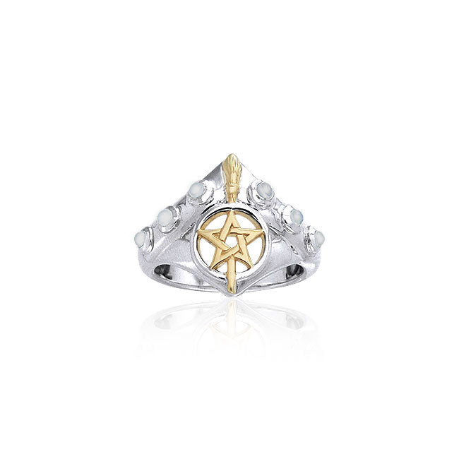 Broomstick & Pentacle Silver and 18K Gold Accent Ring MRI343