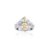 Broomstick & Pentacle Silver and 18K Gold Accent Ring MRI343