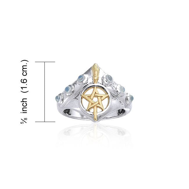 Broomstick & Pentacle Silver and 18K Gold Accent Ring MRI343