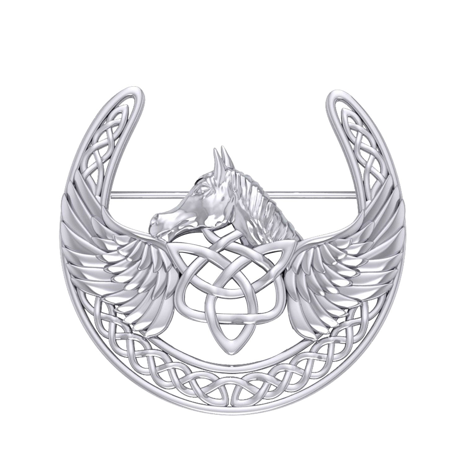 Sterling Silver Celtic Guardian Pegasus Brooch with Angel Wings - Spiritual Protection Jewelry by Peter Stone TBC166