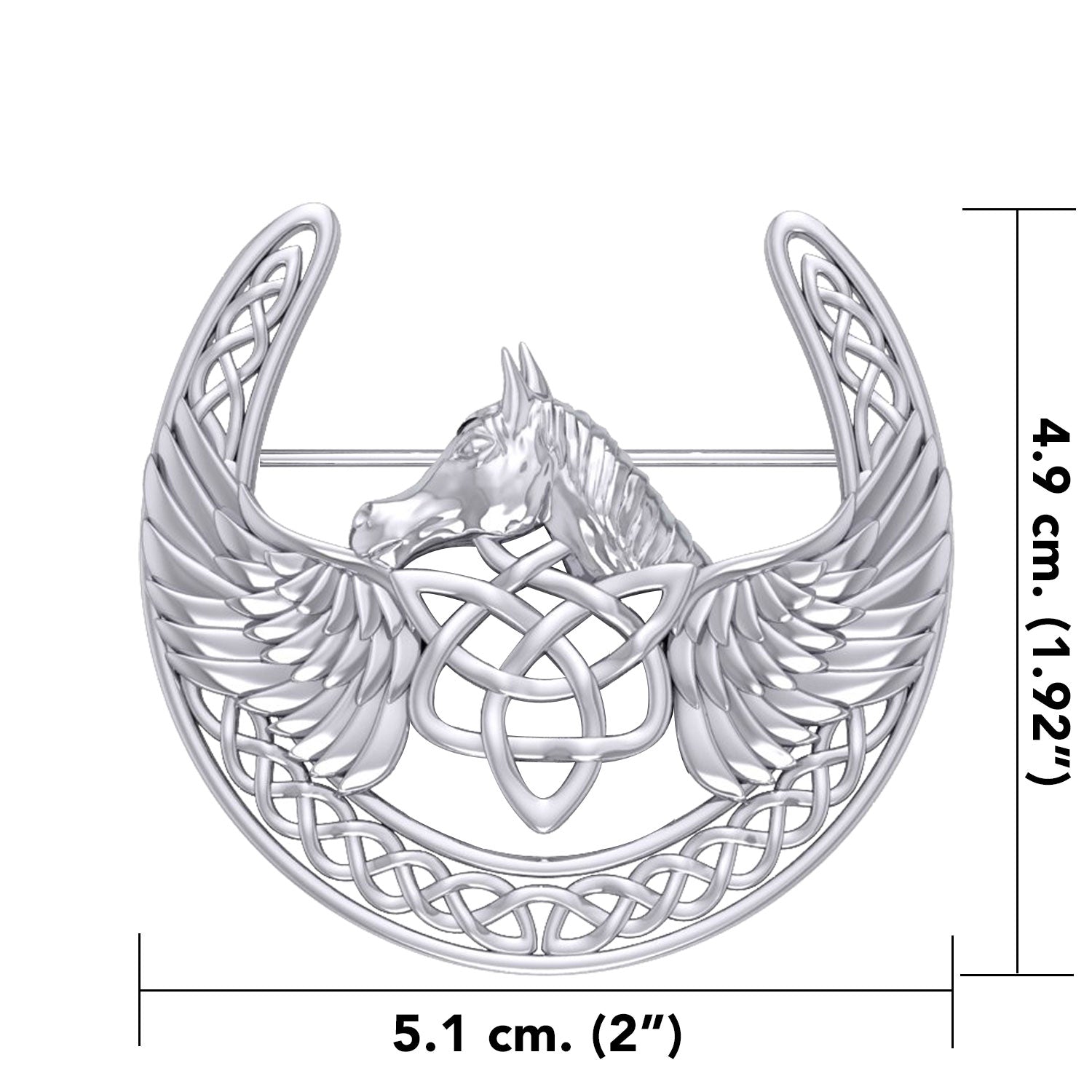 Sterling Silver Celtic Guardian Pegasus Brooch with Angel Wings - Spiritual Protection Jewelry by Peter Stone TBC166