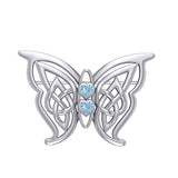 Celtic Transformation Elegance : Sterling Silver Butterfly Brooch with Heart Gemstone by Peter Stone Jewelry TBC167