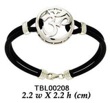 Sterling Silver Om with Leather Cord Bracelet TBL208