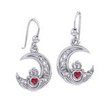 Claddagh on Celtic Moon Silver Earrings with Heart Gemstone TER2173