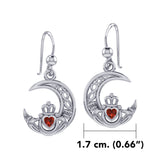 Claddagh on Celtic Moon Silver Earrings with Heart Gemstone TER2173