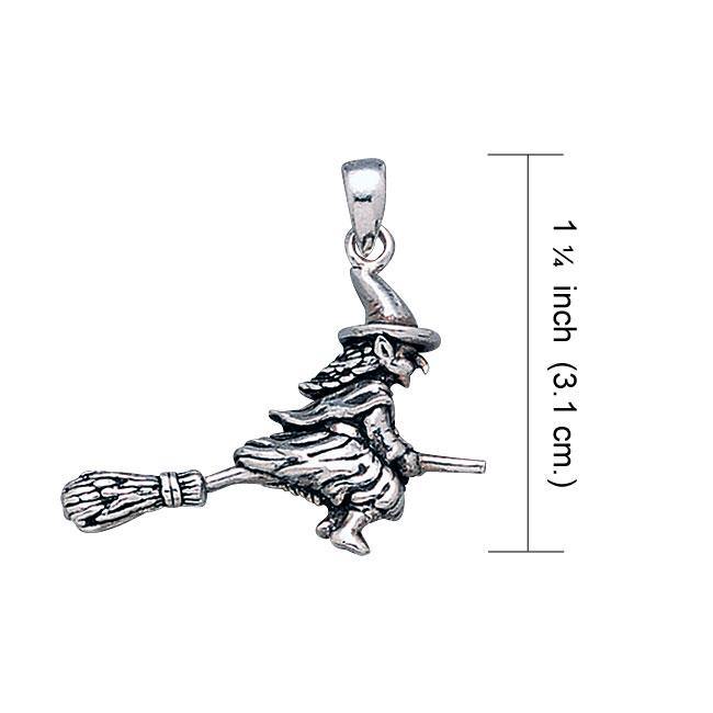A mystical and playful ride ~ Sterling Silver Witch on Broomstick Pendant Jewelry TP1527