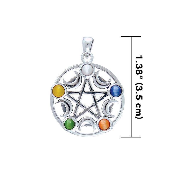 Pentacle & Crescent Moons Sterling Silver Pendant With Gem TP3275