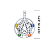 Pentacle & Crescent Moons Sterling Silver Pendant With Gem TP3275
