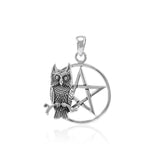 Sitting Owl with Pentacle Sterling Silver Pendant TP3320