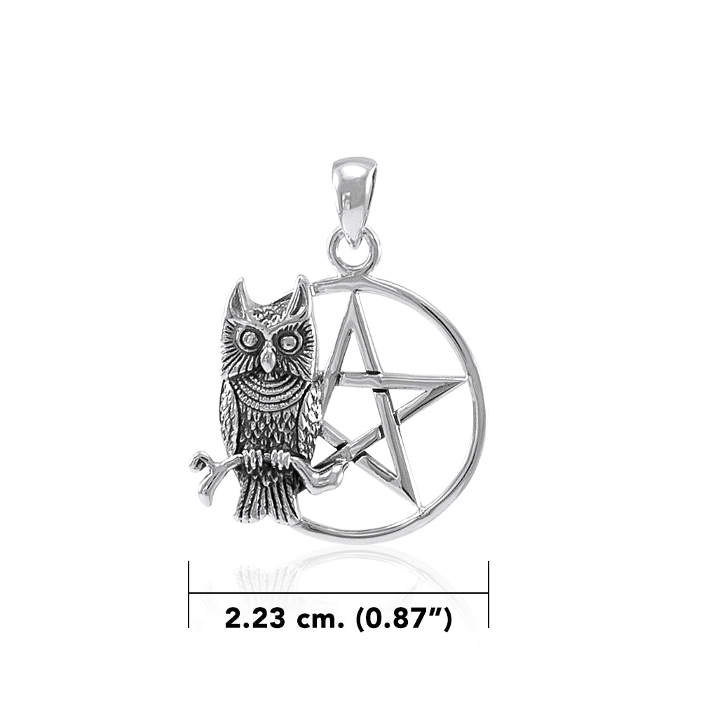 Sitting Owl with Pentacle Sterling Silver Pendant TP3320